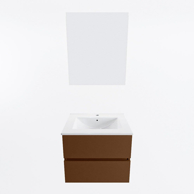 Mondiaz VICA ensemble de meuble de salle de bain - 60cm - meuble sous-vasque repos - 2 tiroirs - lavabo denia milieu - 1 trou de robinet - couleur Blanc Brillant - miroir LED - version XL 60cm haut