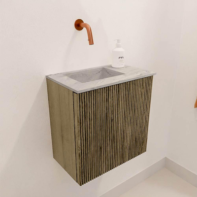 Mondiaz JOYA-DLUX 40cm toiletmeubel - kleur Dusk - Wastafel FAYE positie Links Zonder kraangat kleur Glace.