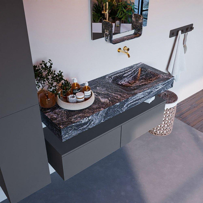 Mondiaz ALAN-DLUX Ensemble de meuble - 130cm - meuble Plata mat - 2 tiroirs - Lavabo Cloud Lava suspendu - vasque Droite - 0 trous de robinet