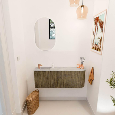 Mondiaz JOYA-DLUX 111.6cm toiletmeubel - ronding rechts kleur Dusk - Wastafel FAYE positie Links 1 kraangat kleur Glace.