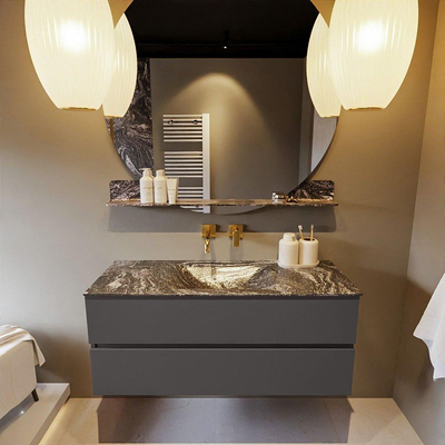 Mondiaz VICA-DLUX ensemble de meuble de salle de bain - 120cm - meuble sous-vasque gris foncé - 2 tiroirs - lavabo encastré nuage milieu - sans trous de robinet - version haute de 60cm - lave