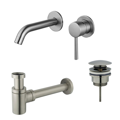 Fortifura Calvi Slim Kit mitigeur lavabo - robinet encastrable - bonde clic clac - siphon design bas - PVD Inox brossé