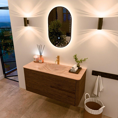 Mondiaz CIRO-DLUX Badkamermeubelset - 110x45x50cm - Solid surface wastafel Saba - 1 wasbak Midden - 1 kraangat - 2 lades - Dusk