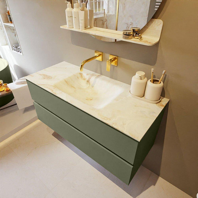 Mondiaz VICA-DLUX ensemble de meuble de salle de bain - 110cm - meuble sous-vasque armée - 2 tiroirs - lavabo encastré nuage milieu - sans trous de robinet - version haute de 60cm - frape