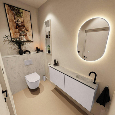 MONDIAZ TURE-DLUX meuble de toilettes 120cm Cale. EDEN lavabo Opalo position droite. Avec 1 trou de robinet.