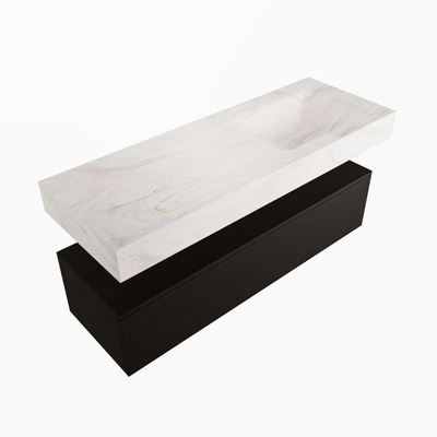 Mondiaz ALAN-DLUX Ensemble de meuble - 130cm - meuble Urban mat - 1 tiroir - Lavabo Cloud Ostra suspendu - vasque Droite - 0 trous de robinet