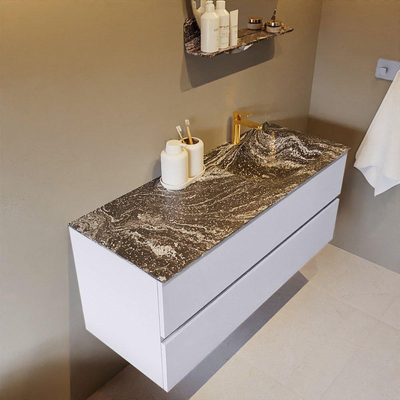 Mondiaz VICA-DLUX Ensemble de meuble de salle de bain - 120cm - meuble sous-vasque cale - 2 tiroirs - lavabo encastrée cloud droite - 1 trou de robinet - version haute de 60cm - lave