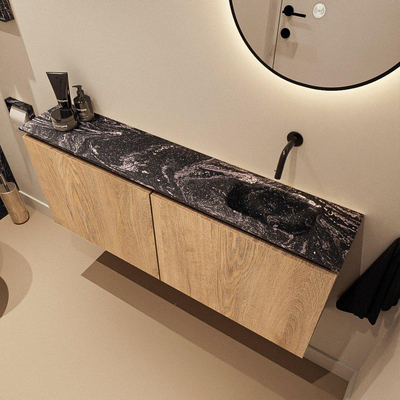 MONDIAZ TURE-DLUX meuble WC 120 cm Washed Oak. Lavabo EDEN Lava position à droite. Sans trou de robinet.