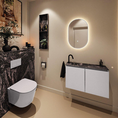 MONDIAZ TURE-DLUX Meuble de toilettes 80 cm Cale. EDEN lavabo Lava position gauche. Avec 1 trou de robinet.