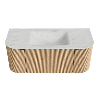 MONDIAZ KURVE-DLUX Meuble de salle de bains 110 cm avec module 25 Len R couleur Chêne avec 1 tiroir et 2 portes. Lavabo CLOUD central sans trou de robinet couleur Opalo.