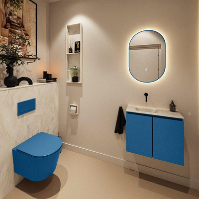 MONDIAZ TURE-DLUX Meuble de toilettes 60 cm Jeans. Lavabo EDEN Ostra position gauche. Sans trou de robinet.