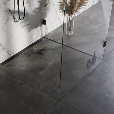 Brauer Caniveau de douche - 100x7.5cm - bride murale - grille à carreler réversible - inox - noir mat