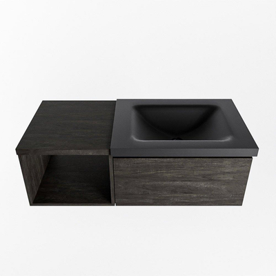 MONDIAZ BUKLA meuble de salle de bain 100cm avec module ouvert 40 couleur Marron Foncé avec 1 tiroir. Lavabo CLOUD à droite 1 trou de robinet couleur Urban.