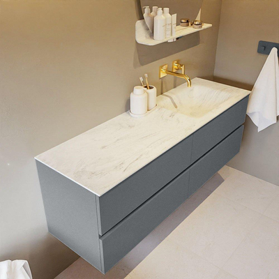 Mondiaz VICA-DLUX ensemble de meuble de salle de bain - 150cm - meuble sous-vasque plata - 4 tiroirs - lavabo encastré cloud droite - sans trous de robinet - version haute de 60cm - opalo