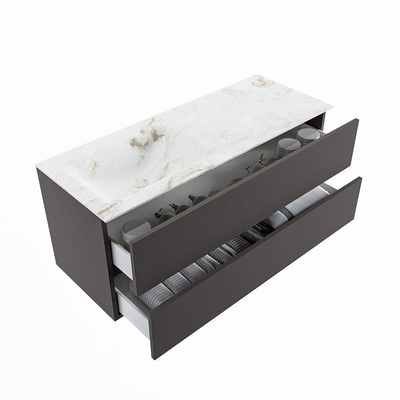 MONDIAZ VICA-DLUX Ensemble meuble de salle de bains - 120cm - meuble bas dark grey - 2 tiroirs - lavabo encastré cloud gauche - 1 trou de robinet - version haute 60cm - frape