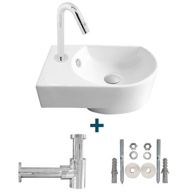 Allez par Van Marcke Flexy Kit lave-mains gauche 41x27x142cm comprenant robinet d'eau froide et siphon en porcelaine blanche.
