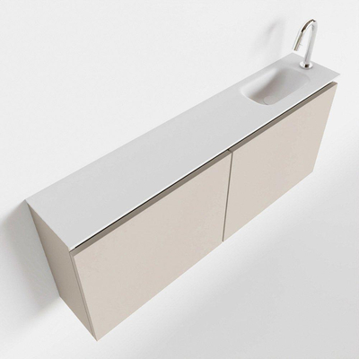 MONDIAZ TURE Kit lave-mains - 120x23x50cm - 1 trou de robinet - 2 portes - lin mat - Lavabo à droite - Solid Surface Blanc