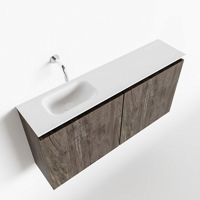 MONDIAZ TURE Toiletmeubel 100x23x50cm met 0 kraangaten 2 deuren dark brown mat Wastafel Eden links Solid Surface Wit