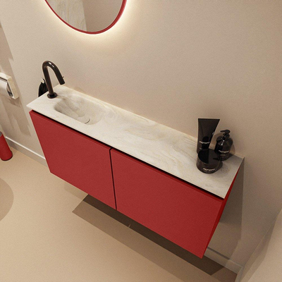 MONDIAZ TURE-DLUX meuble WC 100 cm Fire. EDEN lavabo Ostra position gauche. Avec 1 trou de robinet.