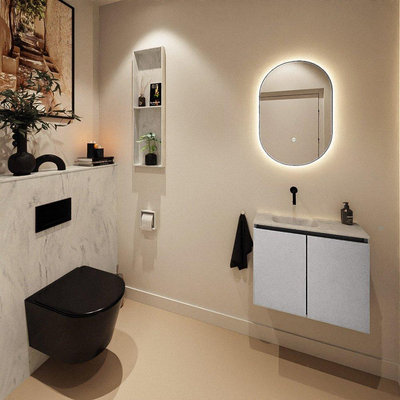 MONDIAZ TURE-DLUX Meuble toilette - 60cm - Plata - EDEN - vasque Opalo - position gauche - sans trou de robinet