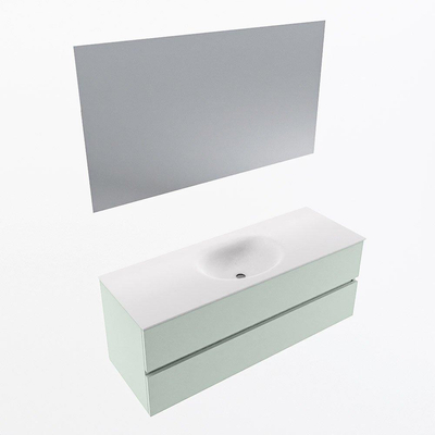 Mondiaz VICA ensemble de meuble de salle de bain - 130cm - meuble sous-vasque greey - 2 tiroirs - lavabo moon milieu - sans trous de robinet - couleur talc - miroir LED - version XL 60cm de haut