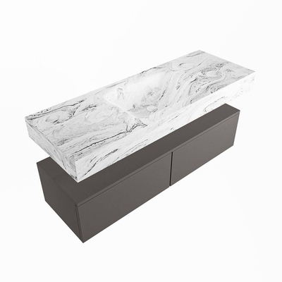 Mondiaz ALAN-DLUX Ensemble de meuble - 130cm - meuble Dark grey mat - 2 tiroirs - Lavabo Cloud Glace suspendu - vasque Centre - 0 trous de robinet