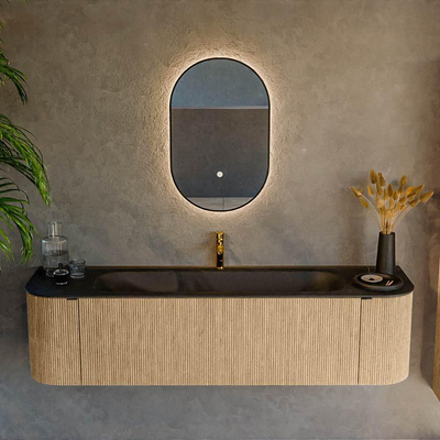 MONDIAZ KURVE meuble de salle de bains 170 cm avec module 25 Len R couleur Oak avec 1 tiroir et 2 portes. Lavabo BIG LARGE central 1 trou de robinet Urban.