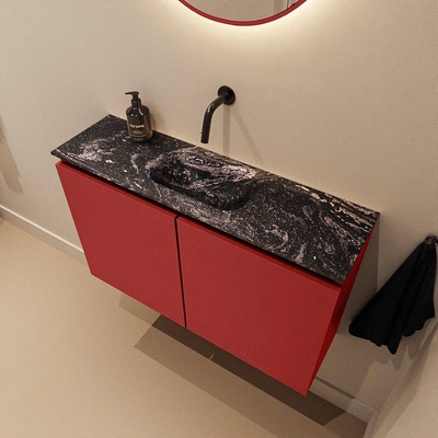 MONDIAZ TURE-DLUX Meuble toilette - 80cm - Fire - EDEN - vasque Lava - position centrale - sans trou de robinet