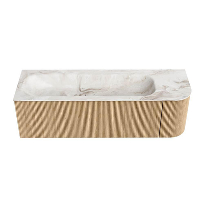 MONDIAZ KURVE-DLUX 145cm Meuble salle de bain avec module 25 D - couleur Oak - 1 tiroir - 1 porte - vasque BIG LARGE gauche - 2 trous de robinet - couleur Frappe