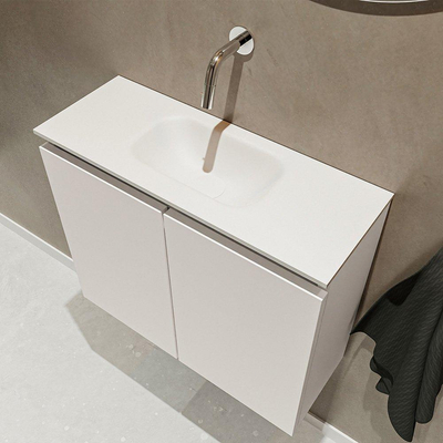 MONDIAZ TURE Toiletmeubel 60x23x50cm met 0 kraangaten 2 deuren linen mat Wastafel Eden midden Solid Surface Wit