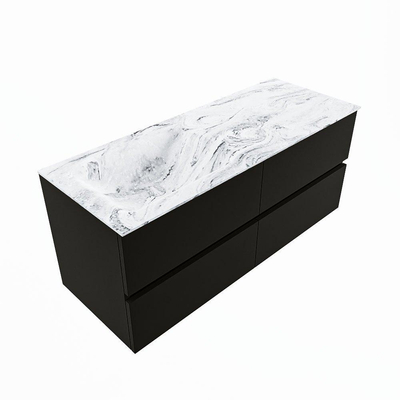 Mondiaz VICA-DLUX ensemble de meuble de salle de bain - 120cm - meuble sous-vasque urbain - 4 tiroirs - lavabo encastré cloud gauche - sans trous de robinet - version haute de 60cm - glace