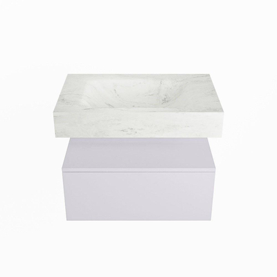 Mondiaz ALAN-DLUX Ensemble de meuble - 70cm - meuble Cale mat - 1 tiroir - Lavabo Cloud Opalo suspendu - vasque Centre - 1 trou de robinet
