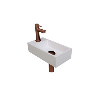 Ink Versus pack lave-mains – 36 x 18 x 9 cm – polystone blanc brillant – perçage à gauche – robinet or rose mat