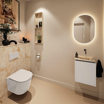 MONDIAZ TURE-DLUX 40cm toiletmeubel Linen. EDEN wastafel Frappe positie rechts. Zonder kraangat.