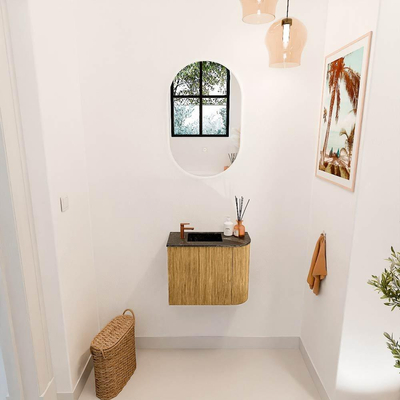 Mondiaz JOYA-DLUX 51.6cm toiletmeubel - ronding rechts kleur Oak - Wastafel FAYE positie Links 1 kraangat kleur Lava.