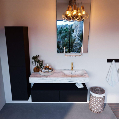 Mondiaz ALAN-DLUX Ensemble de meuble - 120cm - meuble Urban mat - 2 tiroirs - Lavabo Cloud Glace suspendu - vasque Droite - 1 trou de robinet