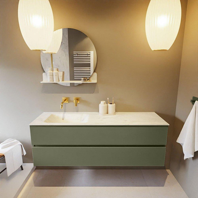 Mondiaz VICA-DLUX ensemble de meuble de salle de bain - 150cm - meuble sous-vasque armée - 2 tiroirs - lavabo encastré nuage gauche - sans trous de robinet - version haute de 60cm - opalo