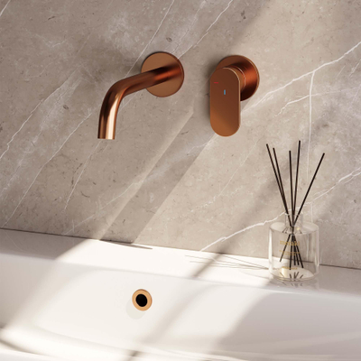 BRAUER Copper Edition Wastafelmengkraan inbouw - gebogen uitloop links - hendel breed plat - inclusief inbouwdeel - model C 1 - PVD - geborsteld koper