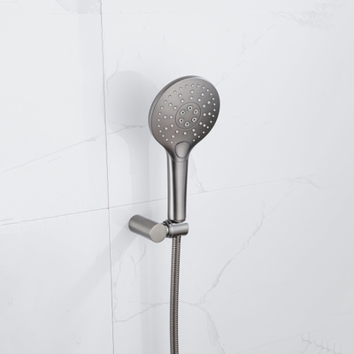 Fortifura Calvi Thermostatische badkraan - met ronde handdouche handdouchehouder en - metalen doucheslang - PVD - geborsteld gunmetal (antraciet)