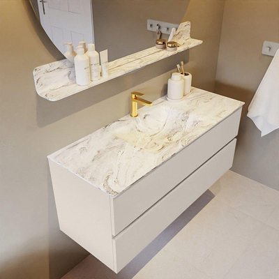 Mondiaz VICA-DLUX Ensemble de meuble de salle de bain - 120cm - meuble sous-vasque lin - 2 tiroirs - lavabo encastrée nuage milieu - 1 trou de robinet - version haute de 60cm - glace