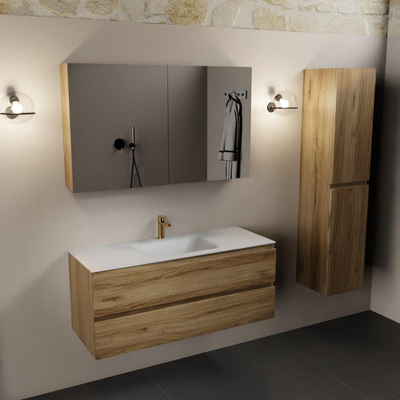 Mondiaz AIVY Ensemble de meuble - 120x45x50cm - 1 trou de robinet - 1 vasque Talc Solid surface - Centre - 2 tiroirs - avec armoire de toilette - Melamine Chai