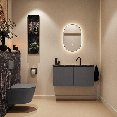 MONDIAZ TURE-DLUX 100cm toiletmeubel Dark Grey. EDEN wastafel Lava positie midden. Met 1 kraangat.