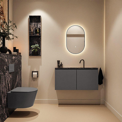 MONDIAZ TURE-DLUX Meuble toilette - 100cm - Dark Grey - EDEN - vasque Lava - position centrale - 1 trou de robinet
