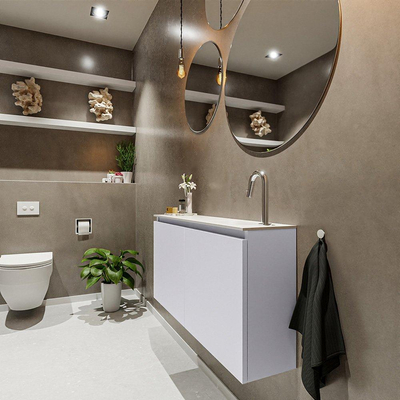 MONDIAZ TURE Toiletmeubel 100x23x50cm met 1 kraangaten 2 deuren cale mat Wastafel Eden rechts Solid Surface Wit