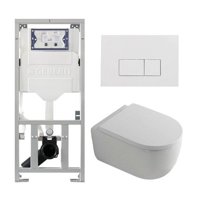 QeramiQ Dely Swirl Toiletset - 36.3x51.7cm - Geberit UP320 inbouwreservoir - met Burda frame - 35mm zitting - glans witte bedieningsplaat - rechthoekige knoppen - wit mat