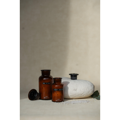 Wellmark Badzout bruin glas Apothekers pot 250ml Rozen tekst JUST RELAX Black label