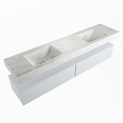 Mondiaz ALAN-DLUX Ensemble de meuble - 200cm - meuble Clay mat - 2 tiroirs - Lavabo Cloud Opalo suspendu - vasque Gauche et droite - 0 trous de robinet