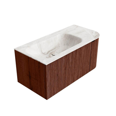 Mondiaz KURVE-DLUX Ensemble de meuble salle de bain - 95x46x40cm - 1 tiroir - 1 porte - lavabo en solid surface - gauche - 1 trou de robinet - Ruby