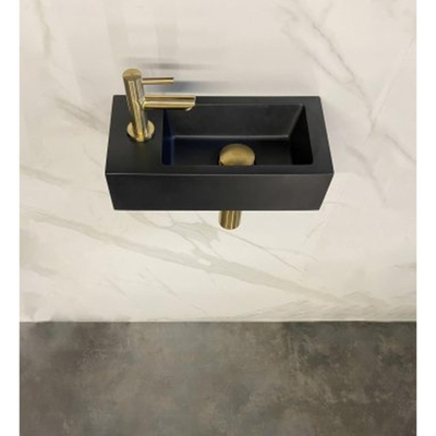 Wiesbaden Rhea S Fonteinset Rhea S mini - met fontein links quartz kraan sifon en afvoerplug - geborsteld messing (goud)