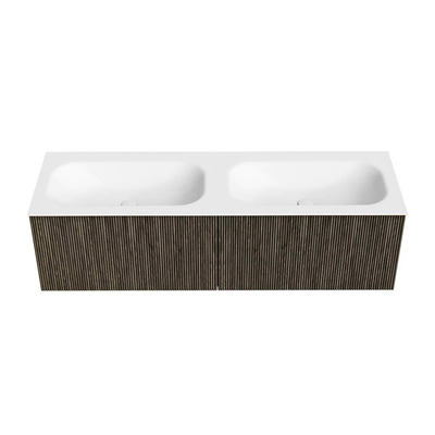 Mondiaz KURVE Badkamermeubelset - 150x46x40cm - 2 lade - wastafel solid surface - dubbel - 2 kraangaten - Shadow
